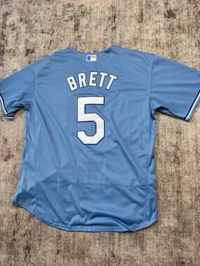 MLB Majestic Kansas City Royals George Brett Blue Jersey 48/L Embroidered
